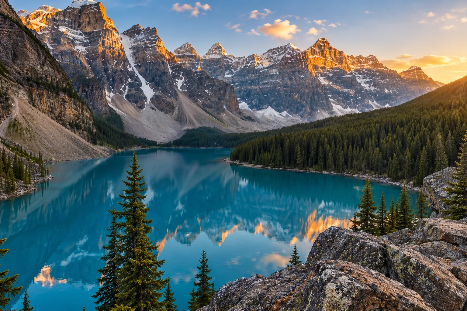Montañas y lago en Canadá, imagen ilustrativa